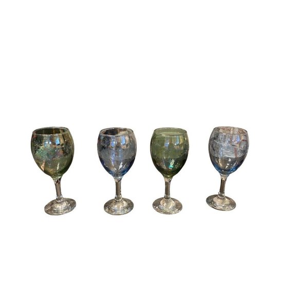 Vintage Other - VINTAGE SET OF 4 IRREDESCENT BLUE AND GREEN ETCHED WINE GLASSES